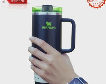 Stanley 40oz Tumbler | Spider Web Black Neon Green Handle Mug (Halloween Inspired)