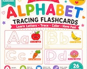 A-Z Alphabet Tracing Flashcards Printable | Cute Food ABC Cards for Preschool & Kindergarten | Reusable Handwriting Practice PDF