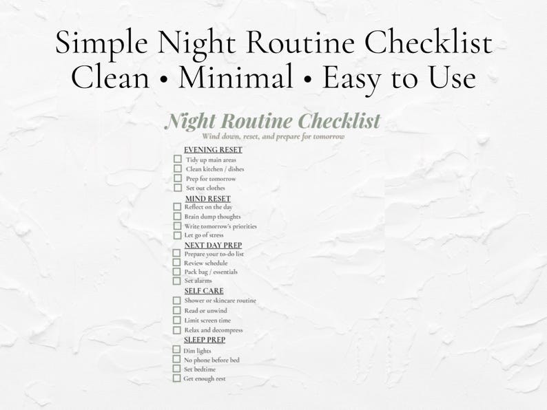 Good Night Routine List Night Routine Checklist Printable | Evening Planner, Sleep Routine ...