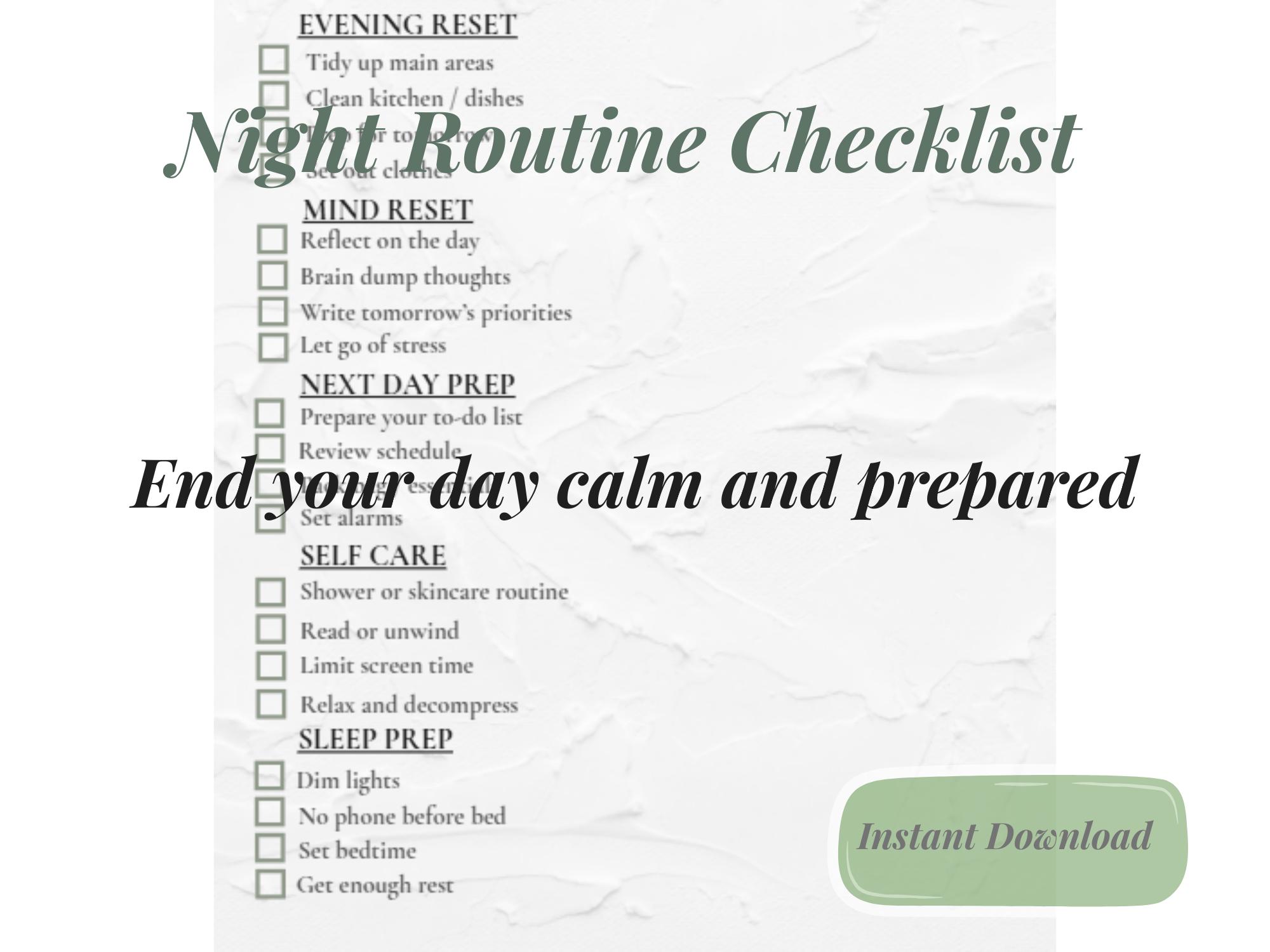 Night Routine Checklist Printable | Evening Planner, Sleep Routine ...