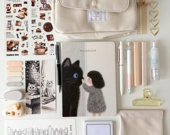 Meow Ivory Schreibwarenset: Notizbuch, Stifte, Aufkleber, Washi-Tape