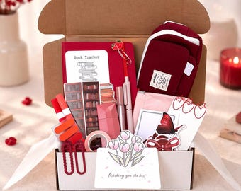 Ermächtigendes rotes Briefpapier-Bundle: Notizbuch, Stifte, Aufkleber, Washi Tape