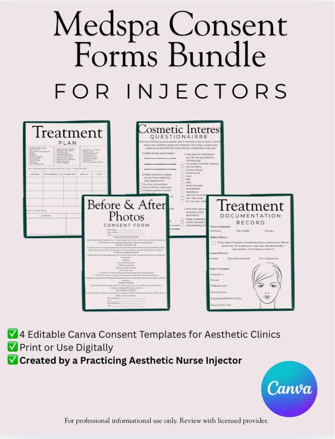 Botox Dermal Filler Consent Forms Bundle | Editable Med Spa Canva ...