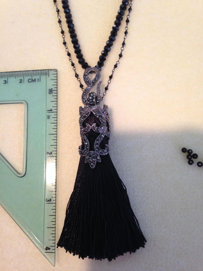 Long Black Tassel Necklace Black Spinel Necklece Spinel Tassel Necklace,