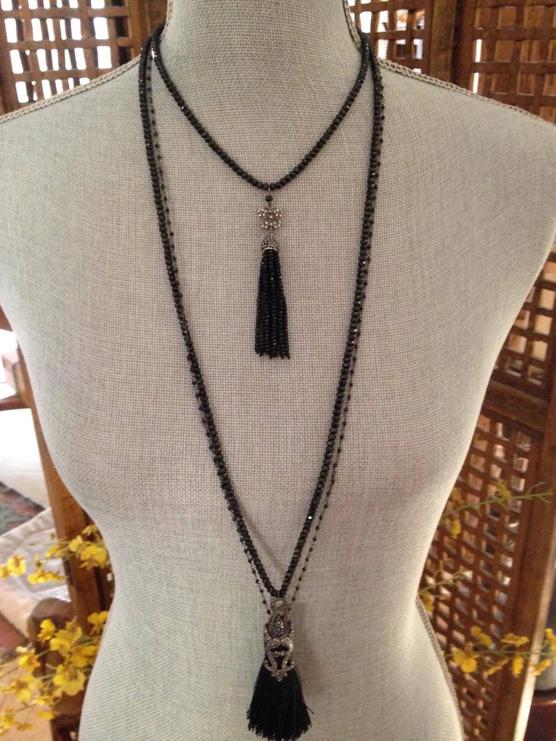 Long Black Tassel Necklace Black Spinel Necklece Spinel Tassel Necklace,