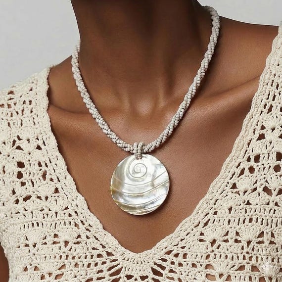 Handcrafted Statement Real Seashells Pendant Neck… - image 1