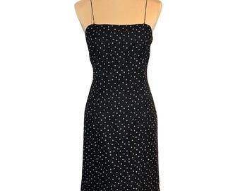 Vintage 90s Jeannene Booher 100% Silk Black Polkadot Mini Dress Sz 10 Coquette LBD