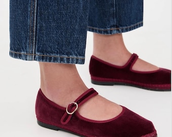 Piedaterre Venezia Burgundy Velvet Mary Jane Flats Sz 9.5 Handmade In Italy