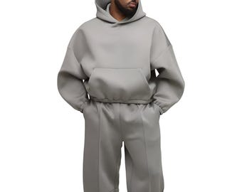 Men's Oversized Cotton Fleece Hoodie and Sweatpants Set, Heavyweight Streetwear Loungewear