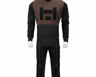 Din Djarin Mandalorian Costume – Brown 3-Piece Cosplay Suit with Flight Suit, Vest & Pants, Bounty Hunter Outfit