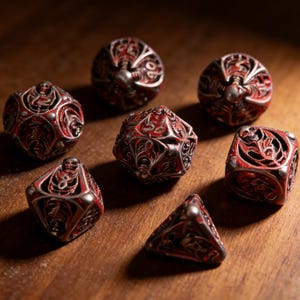 Hollow Crimson Metal Dice Set – Eldritch DND RPG Gaming Accessories