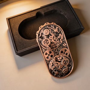 Steampunk Mechanisches Zahnrad Fidget Slider - Antikes Kupfer Schreibtischkunst, DND Würfel Alternative