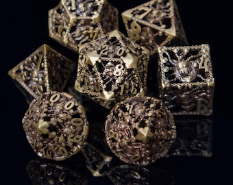 Antique Bronze Spider Hollow Metal Dice Set, Gothic Arachnid RPG Dice (7-Piece)
