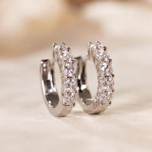 925 Sterling Silver Moissanite Hoop Earrings, White Gold Plated Huggie Earrings, D Color VVS1 Moissanite, GRA Certified Diamond Earrings