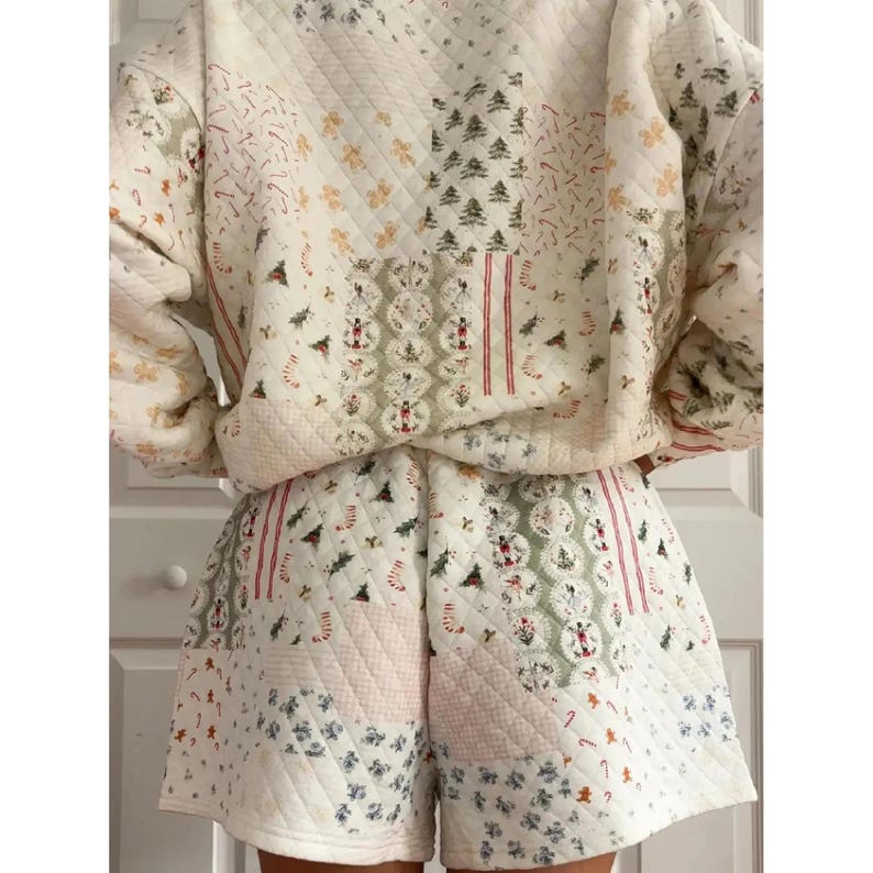 Quilted Cotton Pajama Set – Unisex Loungewear, Winter Sleepwear, Top with Shorts or Pants image 4