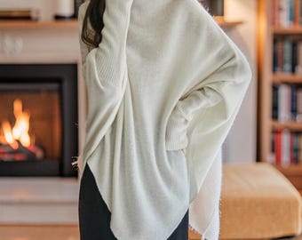 Handmade Wool Poncho Sweater – Oversized Minimalist Knit Top, Cozy Winter Style