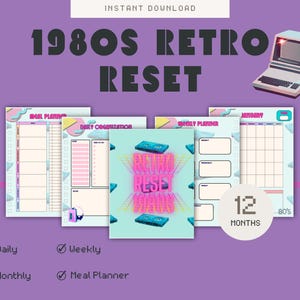 Retro Digital Planner PDF | 80s Vintage Aesthetic | Daily Weekly Monthly Meal Planner | iPad Digital Planner | Printable Planner Download image 3