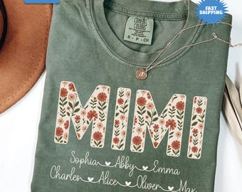 Personalized Mimi Shirt with Grandkids Names, Floral Mimi T-Shirt, Mimi Gifts, Grandmother Shirt, Custom Kids Names Grandma Shirt, Mimi Tee