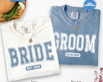 Comfort Colors® Custom Bride & Groom T-shirt, Personalized Engagement Shirt, Honeymoon Matching Bride And Groom Clothing,Just Married Shirts
