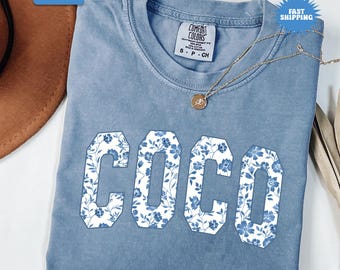 Comfort Colors® Coco Shirt, Floral Coco Tshirt, Grandma Gifts, Pregnancy Reveal Gift for New Grandma, Trendy Gigi Clothing, Grandmother Tee