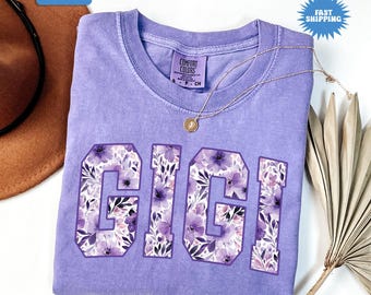 Comfort Colors® Floral Gigi Shirt, Grandma Shirt, Mothers Day Gift, Gift for Grandmother, Mimi Tee, Pregnancy Reveal Gift for New Gigi