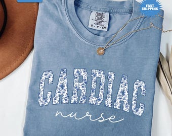 Comfort Colors Cardiac Nurse Shirt, Blue Toile Floral Cardiac Nurse Tshirt, Cardiology Nurse Shirt, Nursing School Graduation Tee,Nurse Gift
