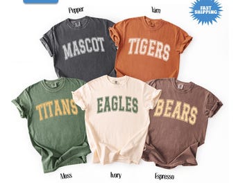 Comfort Colors® Custom School Mascot T-Shirt, School Logo Shirt, Team Mascot Name Tee, Gifts For Back To School, Custom Sports Tee, Game Day