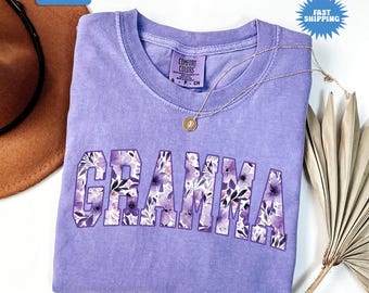 Comfort Colors® Floral Gramma Shirt, Grandma T-Shirt, Mothers Day Gift, Gift for Grandmother, Gigi Gift, Pregnancy Reveal Gift for New Mimi