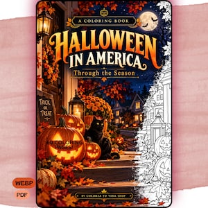 Halloween Coloring Book for Adults, Halloween in America, Pumpkin Patch, Haunted House, Trick or Treat, Corn Maze, 60 Fall Scenes