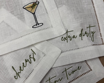 Embroidered Martini Cocktail Napkins | 4 Piece Set