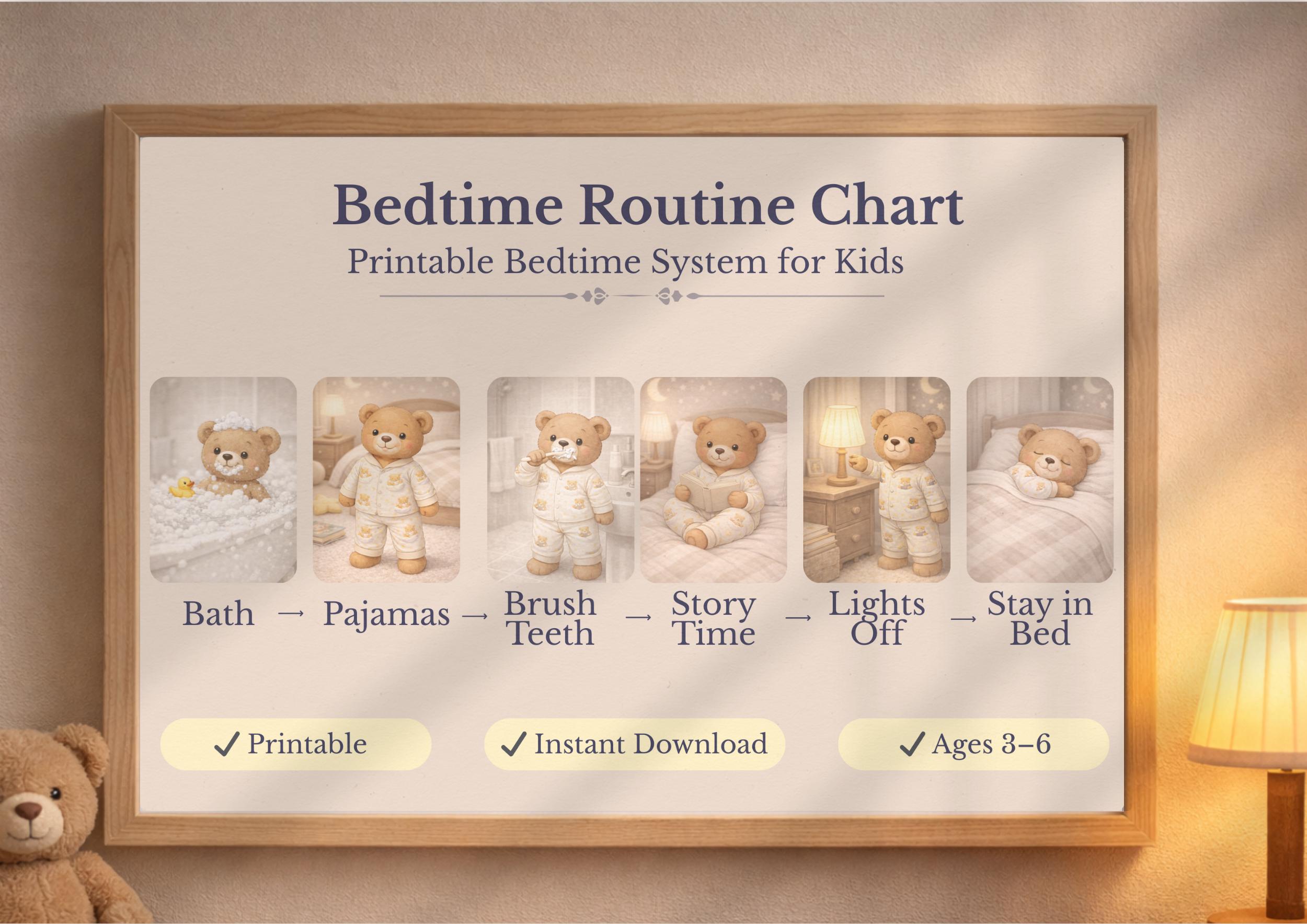 Bedtime Routine Chart Printable for Kids, Toddler Routine Chart, Stay ...