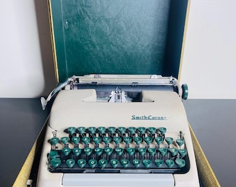 Early 1950’s Vintage Smith Corona Sterling Typewriter Green Keys with Case Working