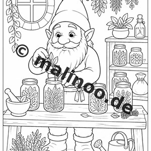 Livre de coloriage de gnomes pour enfants – 100 pages à colorier – Téléchargement PDF E1/B2 (DIN-A4) – Cadeau, activité, calendrier de l'Avent, anniversaire image 9