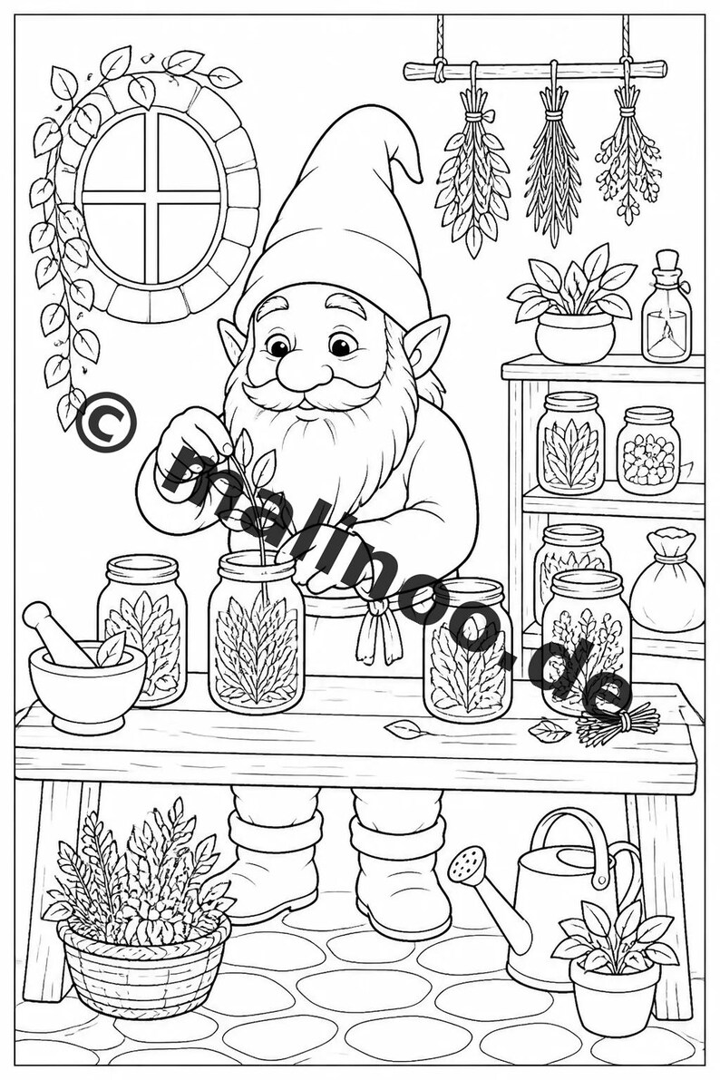 Livre de coloriage de gnomes pour enfants – 100 pages à colorier – Téléchargement PDF E1/B2 (DIN-A4) – Cadeau, activité, calendrier de l'Avent, anniversaire image 9