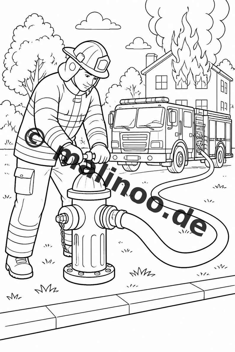 Firefighter Coloring Book PDF Download Digital – 100 Coloring Pages for Children – MEGA BOOK 03 Edition 1 (DIN A4) image 19