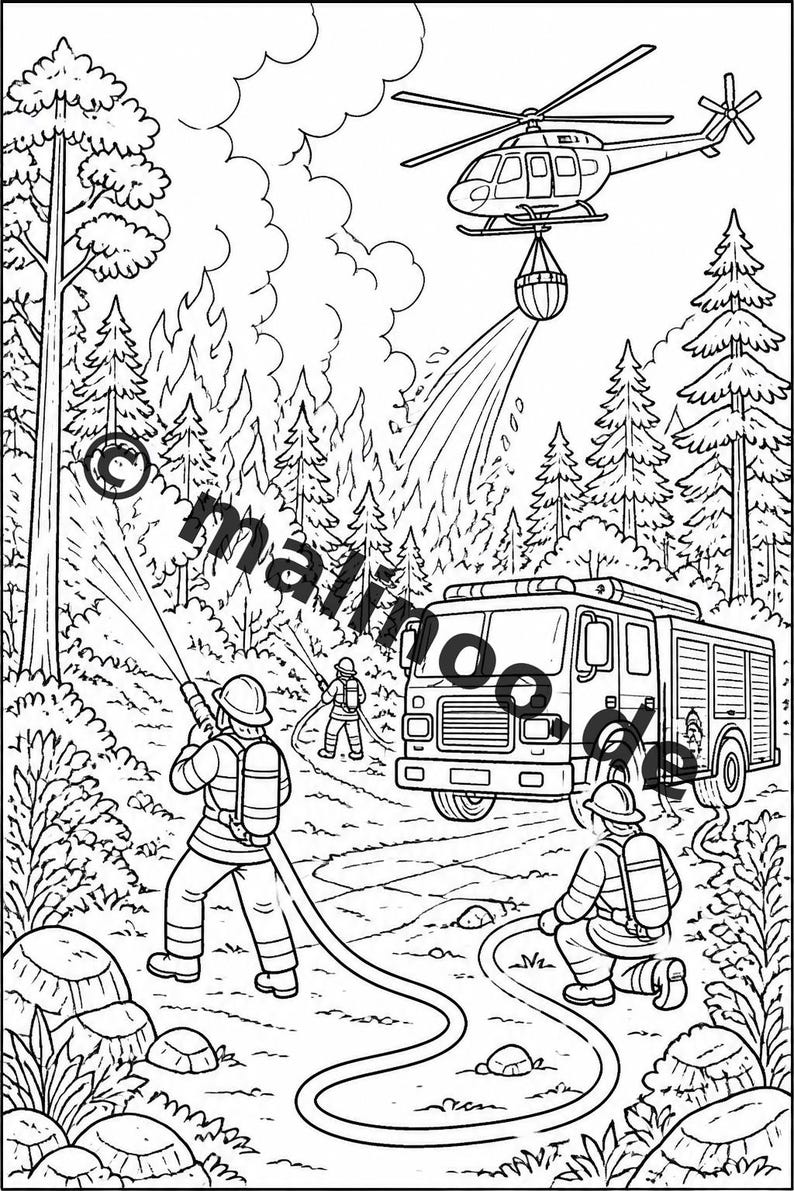 Feuerwehr Malbuch PDF Download digital – 50 Ausmalbilder für Kinder – Band 03 Edition 1 (DIN-A4) Bild 13
