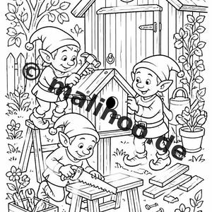 Libro para colorear de elfos para niños – 20 páginas para colorear – Impreso y encuadernado E1/B1 (DIN-A5) – Recuerdo de fiesta, regalo, fiesta de cumpleaños infantil, obsequio para invitados imagen 6