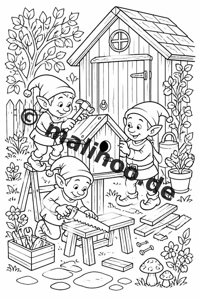 Libro para colorear de elfos para niños – 20 páginas para colorear – Impreso y encuadernado E1/B1 (DIN-A5) – Recuerdo de fiesta, regalo, fiesta de cumpleaños infantil, obsequio para invitados imagen 6