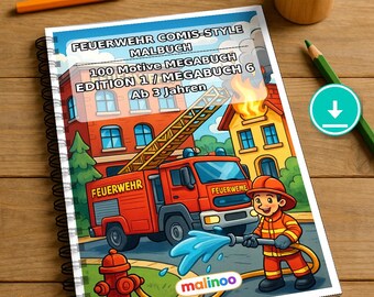 Livro de colorir infantil em estilo de quadrinhos sobre bombeiros – 100 páginas para colorir – Download em PDF E1/B6 (DIN-A4) – Presente, atividade, calendário do Advento, aniversário