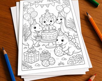 Dino-Babys Malbuch Kinder – 20 Ausmalbilder – gedruckt+lose E1/B3 (DIN-A4) – Mitgebsel, Geschenk, Kindergeburtstag, Gastgeschenk