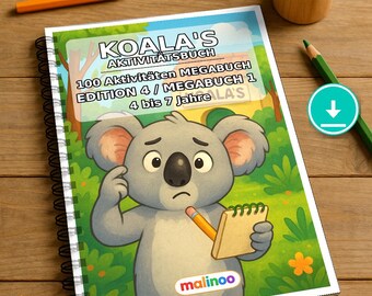 Koala's Activity Book for Children – 100 Puzzle and Activity Pages – PDF Download E1/B1 (DIN-A4) – Gift, Activity, Advent Calendar