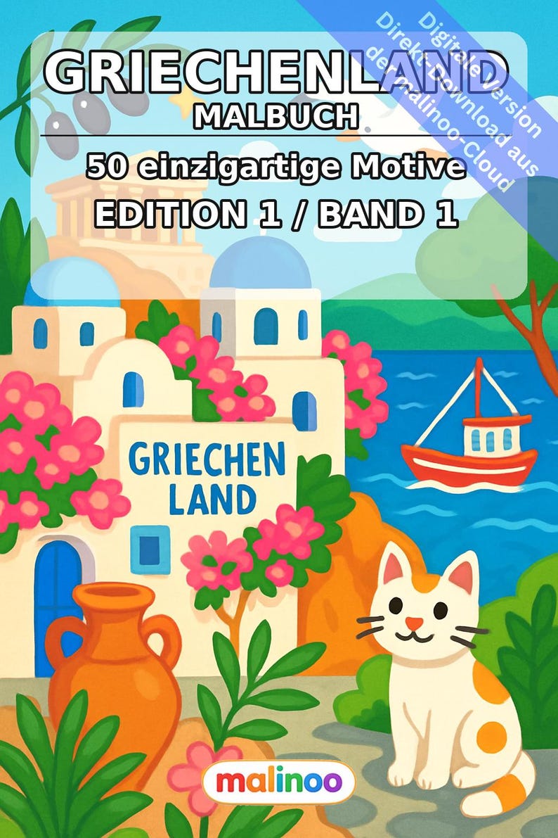 Greece Coloring Book for Kids – 50 Coloring Pages – PDF Download E1/B1 (DIN-A4) – Gift, Travel Activity, Birthday, Activity image 2