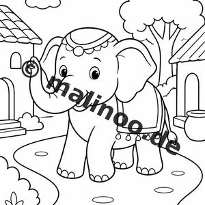 Elephant Coloring Book for Kids – 50 Coloring Pages – PDF Download E1/B1 (DIN-A4) – Gift, Travel Activity, Birthday, Activity image 5