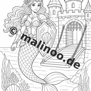 Livre de coloriage de sirènes pour enfants – 100 pages à colorier – Téléchargement PDF E1/B6 (DIN-A4) – Cadeau, activité, calendrier de l'Avent, anniversaire image 6