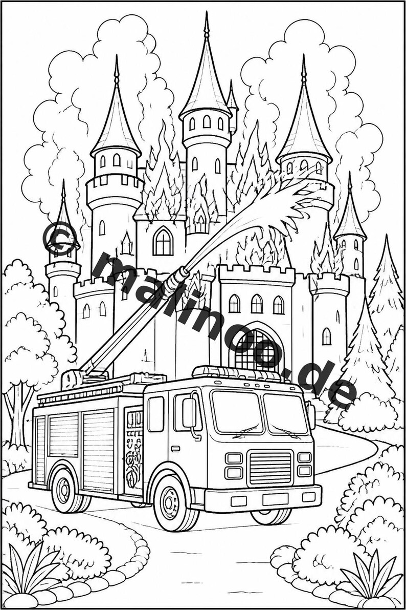 Feuerwehr Malbuch PDF Download digital – 50 Ausmalbilder für Kinder – Band 03 Edition 1 (DIN-A4) Bild 15