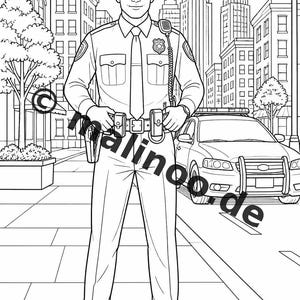 Livre de coloriage Police pour enfants – 50 pages à colorier – Téléchargement PDF E1/B3 (DIN-A4) – Cadeau, activité de voyage, anniversaire, loisirs image 3