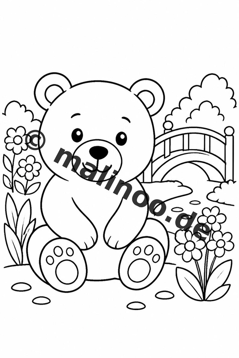 Berenkleurboek voor kinderen – 100 kleurplaten – PDF-download E1/B2 (DIN-A4) – Cadeau, activiteit, adventskalender, verjaardag afbeelding 7