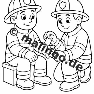 Livro de colorir infantil em estilo de quadrinhos sobre bombeiros – 100 páginas para colorir – Impresso + Folhas soltas E1/B1 (DIN A4) – Presente, atividade, calendário do Advento imagem 6