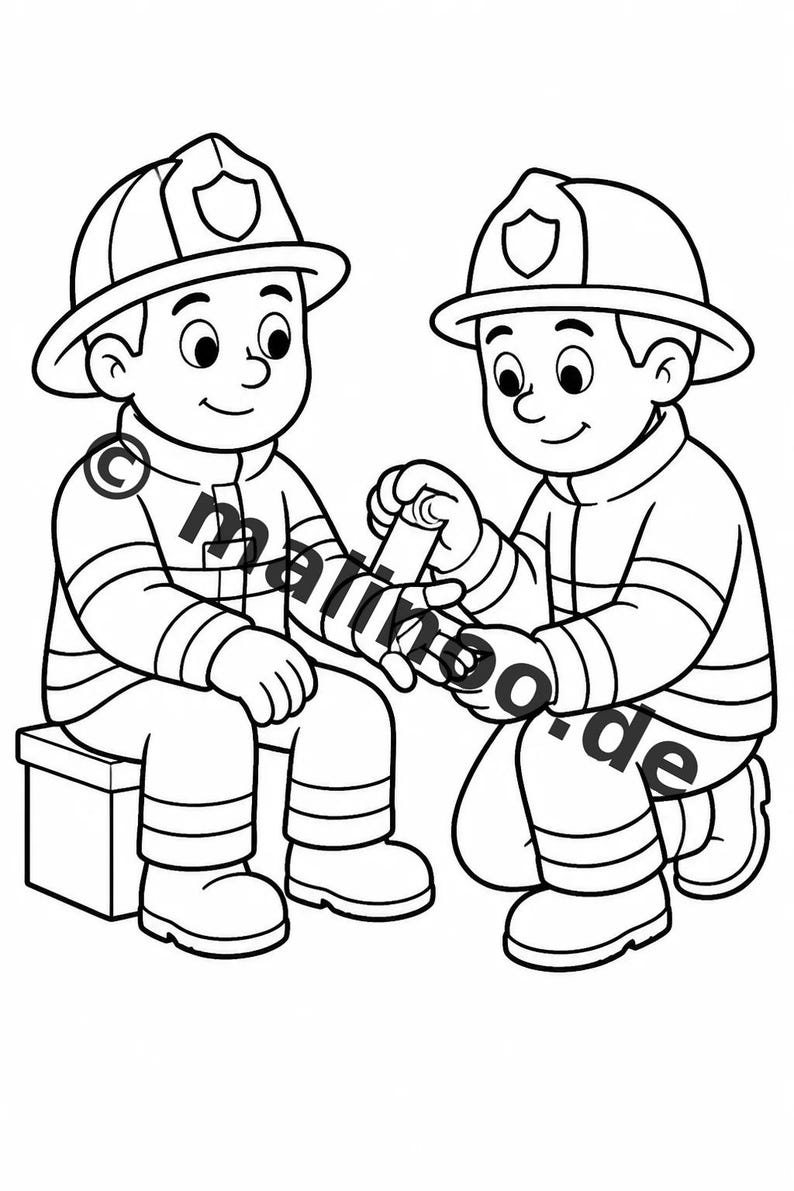 Livro de colorir infantil em estilo de quadrinhos sobre bombeiros – 100 páginas para colorir – Impresso + Folhas soltas E1/B1 (DIN A4) – Presente, atividade, calendário do Advento imagem 6