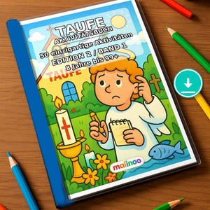 Taufe Aktivitätsbuch als PDF für Kinder – Ostergeschenk und Füllung fürs Osternest – 50 Rätsel- und Aktivitätsseiten E1/B2 Bild 1